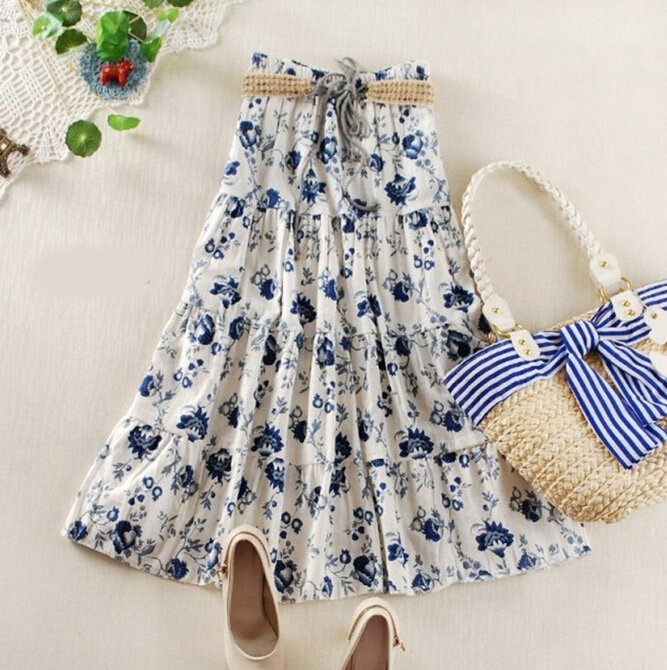 Fation Dresses Summer Girls Floral Bohemian Coast Semi Long Printed - Royal Blue