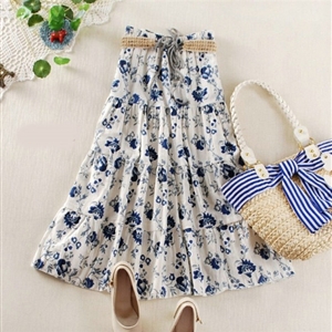Fation Dresses Summer Girls Floral Bohemian Coast Semi Long Printed - Royal Blue