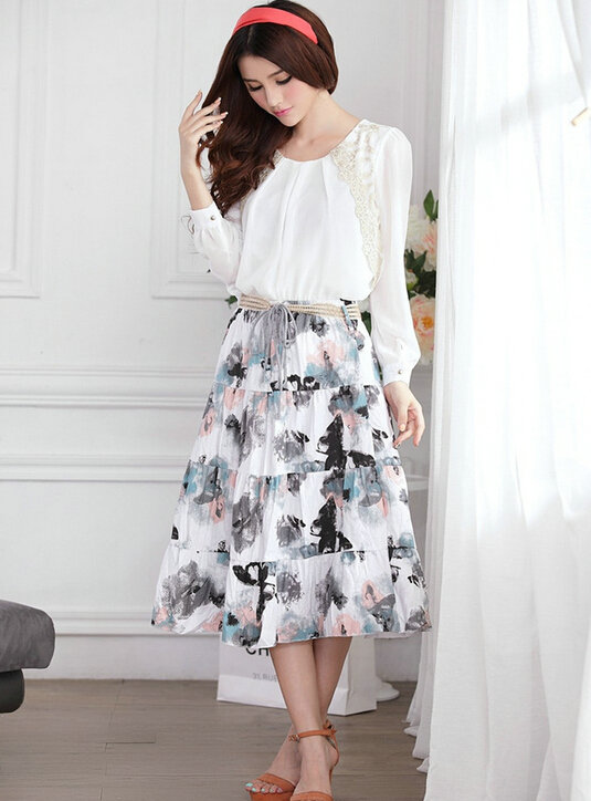 Fation Dresses Summer Girls Flower Bohemian Coast Semi Long Printed - Beige