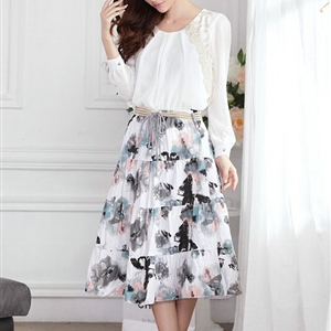 Fation Dresses Summer Girls Flower Bohemian Coast Semi Long Printed - Beige
