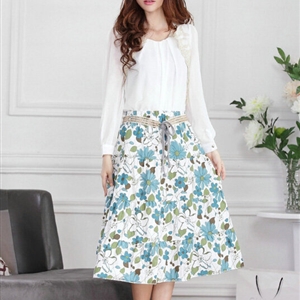 Fation Dresses Summer Girls Flower Bohemian Coast Semi Long Printed - Blue