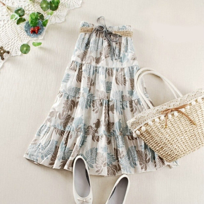 Fation Dresses Summer Girls Flower Bohemian Coast Semi Long Printed - Brown