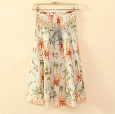 Fation Dresses Summer Girls Flower Bohemian Coast Semi Long Printed - Orange