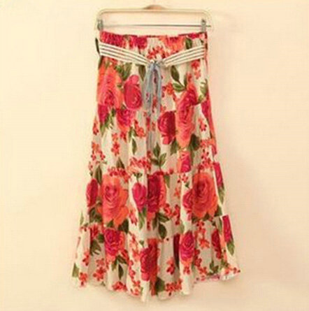 Fation Dresses Summer Girls Flower Bohemian Coast Semi Long Printed - Red