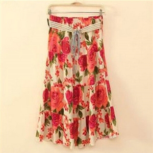 Fation Dresses Summer Girls Flower Bohemian Coast Semi Long Printed - Red