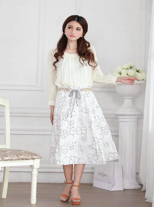 Fation Dresses Summer Girls Flower Bohemian Coast Semi Long Printed - White