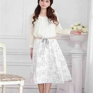 Fation Dresses Summer Girls Flower Bohemian Coast Semi Long Printed - White