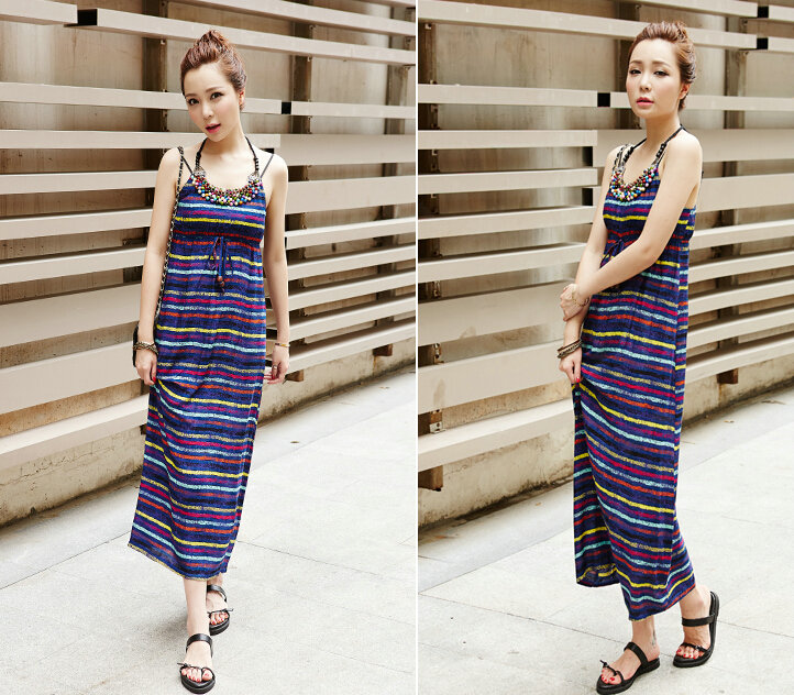 Fation Dresses Summer Girls Fringe Bohemian Coast Cotton Long - Blue