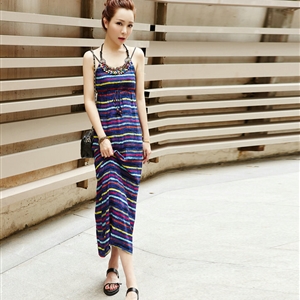 Fation Dresses Summer Girls Fringe Bohemian Coast Cotton Long - Blue