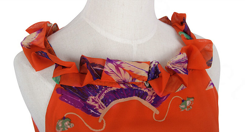 Fation Dresses Summer Girls Printed Bohemian Coast Chiffon Long - Orange