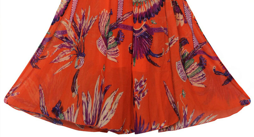 Fation Dresses Summer Girls Printed Bohemian Coast Chiffon Long - Orange