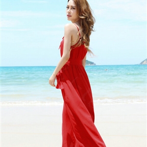 Fation Dresses Summer Girls Solid Bohemian Coast Chiffon Long - Red