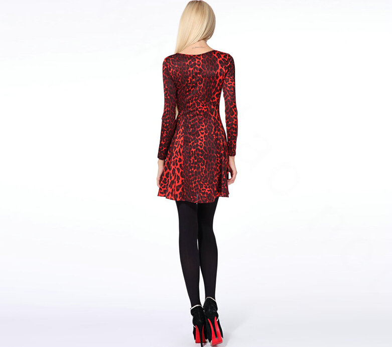 Fation Dresses Winter Girls Leopard Print Long Sleeved Short - Red