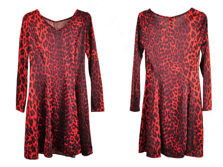 Fation Dresses Winter Girls Leopard Print Long Sleeved Short - Red