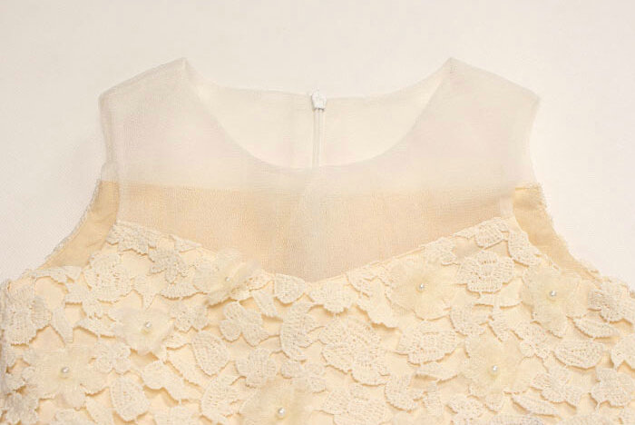 Fluffy Dresses Winter Flower Girls Lace Long Sleeve Wedding Party Dress - Beige