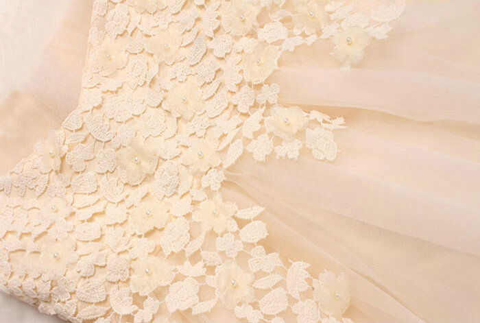 Fluffy Dresses Winter Flower Girls Lace Long Sleeve Wedding Party Dress - Beige