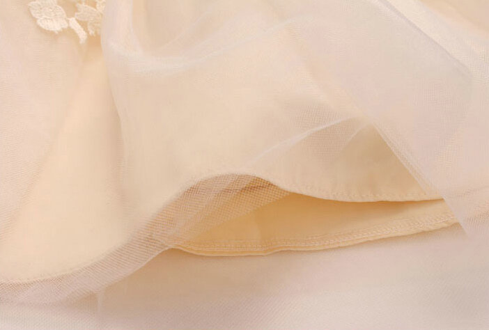 Fluffy Dresses Winter Flower Girls Lace Long Sleeve Wedding Party Dress - Beige