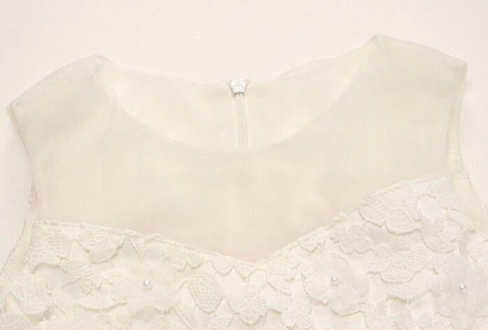 Fluffy Dresses Winter Flower Girls Lace Long Sleeve Wedding Party Dress - White