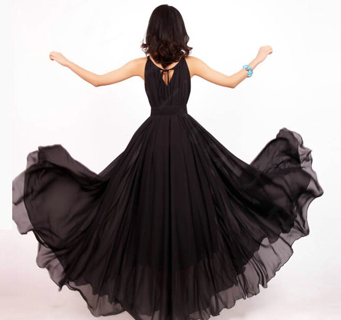 Glamorous Dresses Summer Women Strapless Beach Tunic Long Chiffon Solid - Black