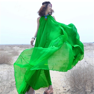 Glamorous Dresses Summer Women Strapless Beach Tunic Long Chiffon Solid - Green