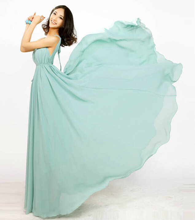 Glamorous Dresses Summer Women Strapless Beach Tunic Long Chiffon Solid - Light Green