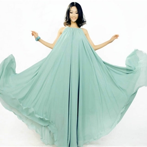 Glamorous Dresses Summer Women Strapless Beach Tunic Long Chiffon Solid - Light Green
