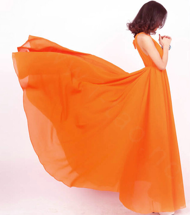 Glamorous Dresses Summer Women Strapless Beach Tunic Long Chiffon Solid - Orange