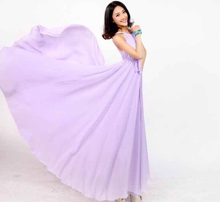 Glamorous Dresses Summer Women Strapless Beach Tunic Long Chiffon Solid - Purple