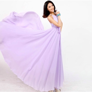 Glamorous Dresses Summer Women Strapless Beach Tunic Long Chiffon Solid - Purple