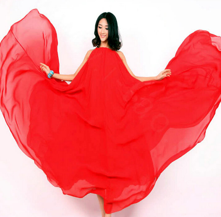 Glamorous Dresses Summer Women Strapless Beach Tunic Long Chiffon Solid - Red