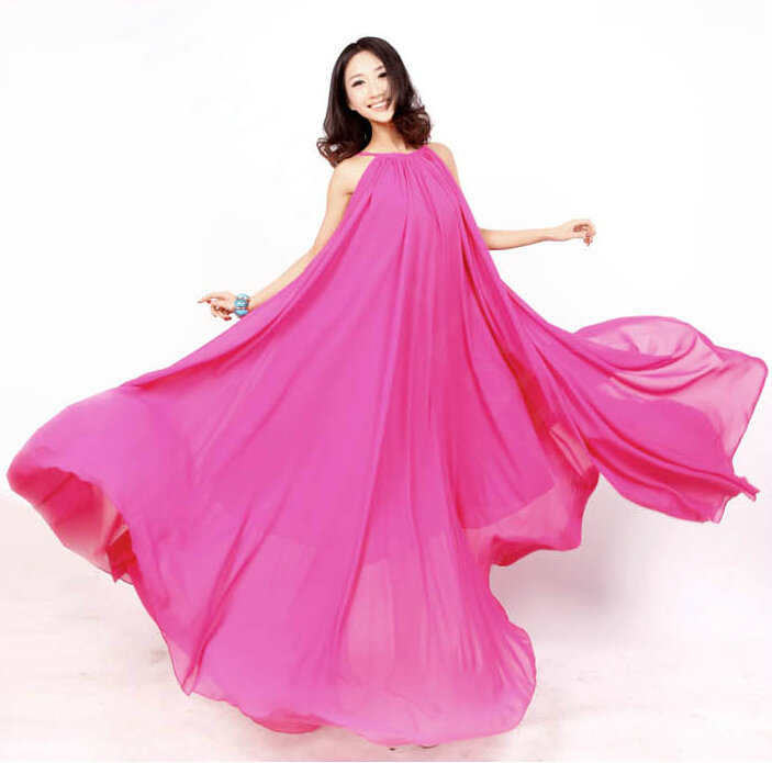 Glamorous Dresses Summer Women Strapless Beach Tunic Long Chiffon Solid - Rose
