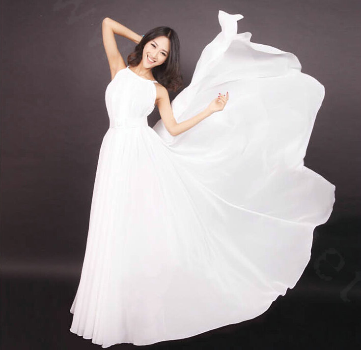 Glamorous Dresses Summer Women Strapless Beach Tunic Long Chiffon Solid - White