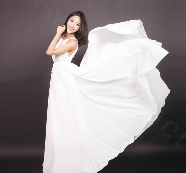 Glamorous Dresses Summer Women Strapless Beach Tunic Long Chiffon Solid - White