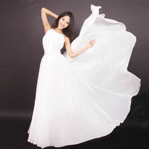 Glamorous Dresses Summer Women Strapless Beach Tunic Long Chiffon Solid - White