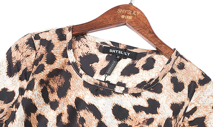 Gorgeous Dresses Spring Women Three-Quarter Sleeve Silk Leopard Print - Brown