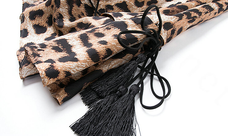 Gorgeous Dresses Spring Women Three-Quarter Sleeve Silk Leopard Print - Brown