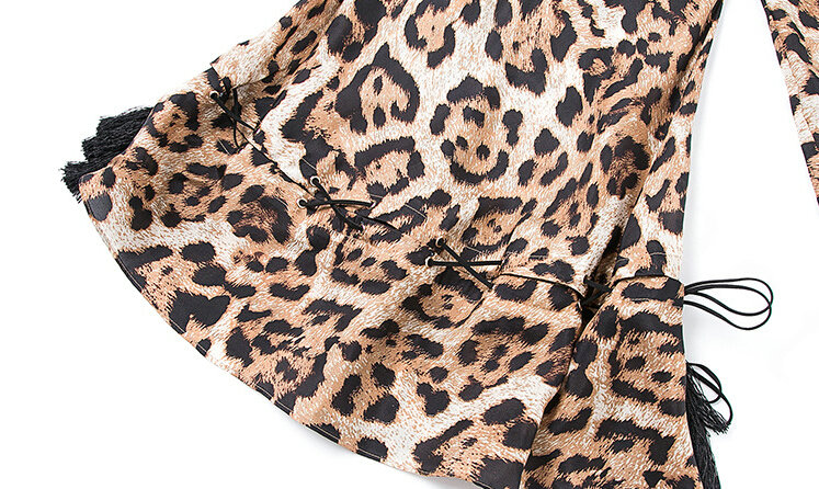 Gorgeous Dresses Spring Women Three-Quarter Sleeve Silk Leopard Print - Brown