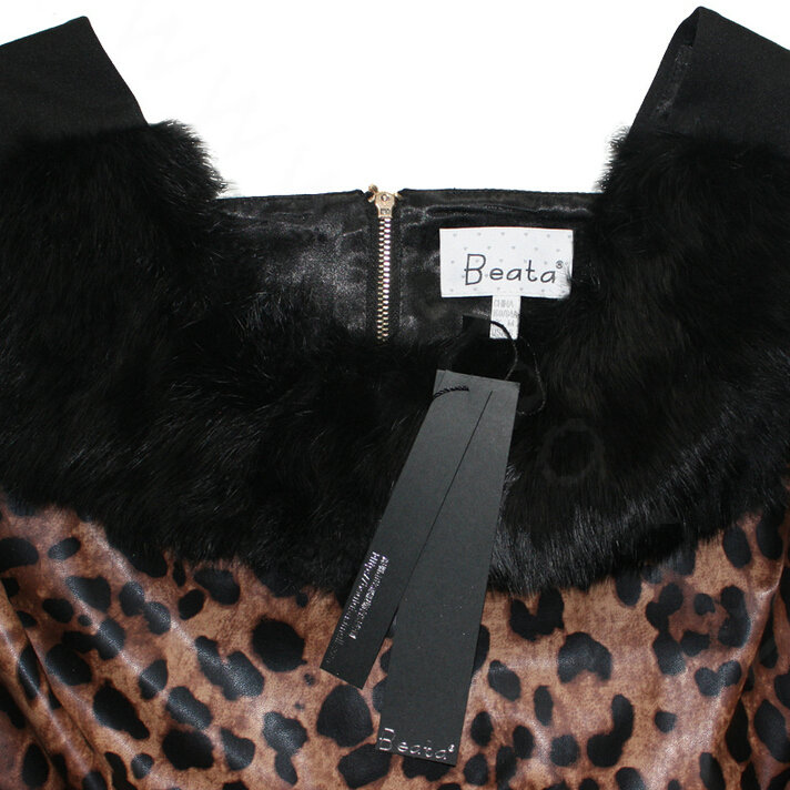 Sexy Dresses Spring Women Long Sleeve Fur Leather Leopard Print - Red Black