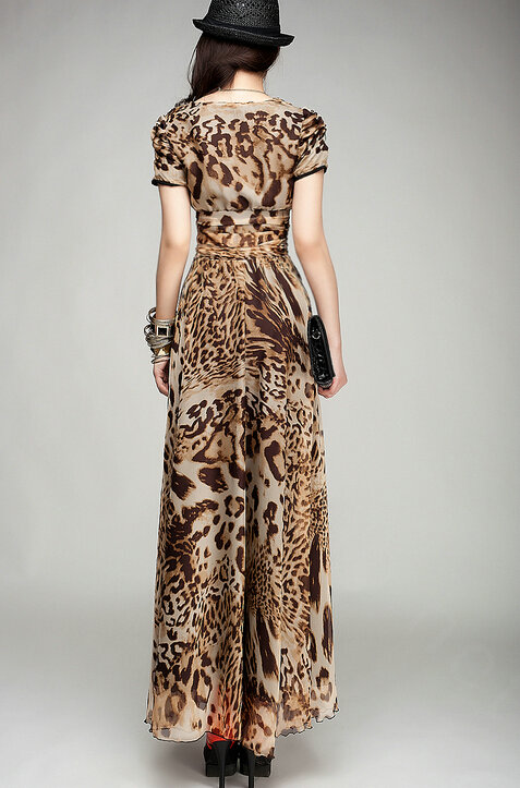 Sexy Dresses Summer Female Skirts Leopard Print Long Tunic Stitching Plus Size - Brown