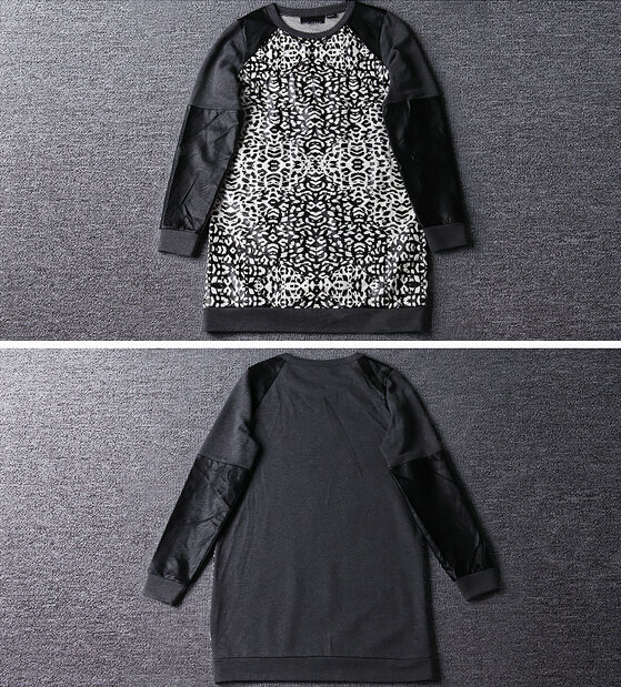 Street Dresses Winter Girls Leopard Print Long Sleeved Short - Black