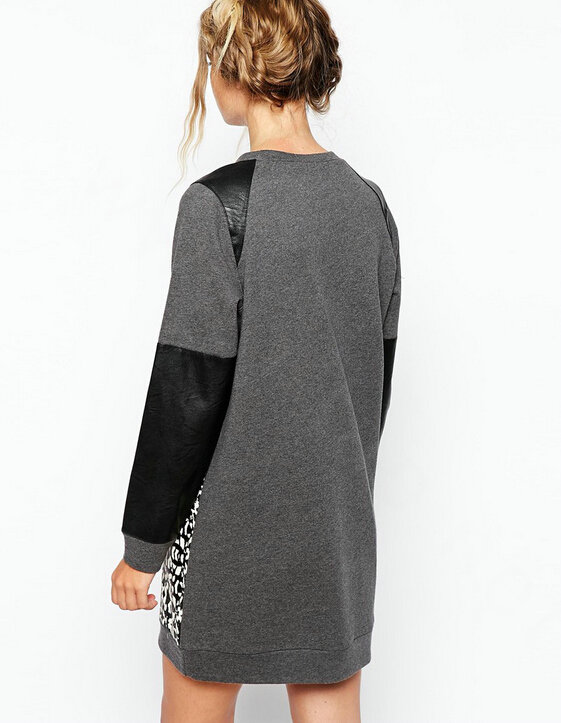 Street Dresses Winter Girls Leopard Print Long Sleeved Short - Black