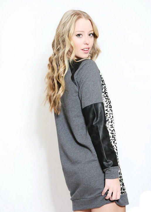 Street Dresses Winter Girls Leopard Print Long Sleeved Short - Black