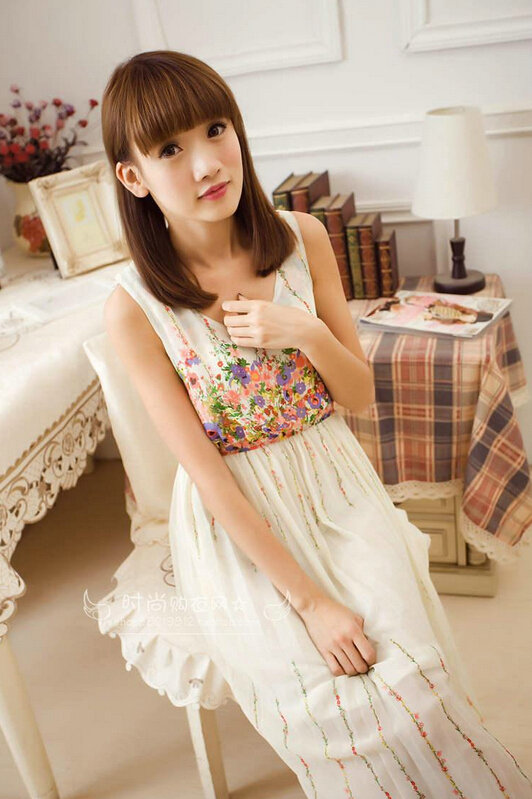 Sweet Dresses Summer Female Skirts Beach Bohemian Long Chiffon - Pink White