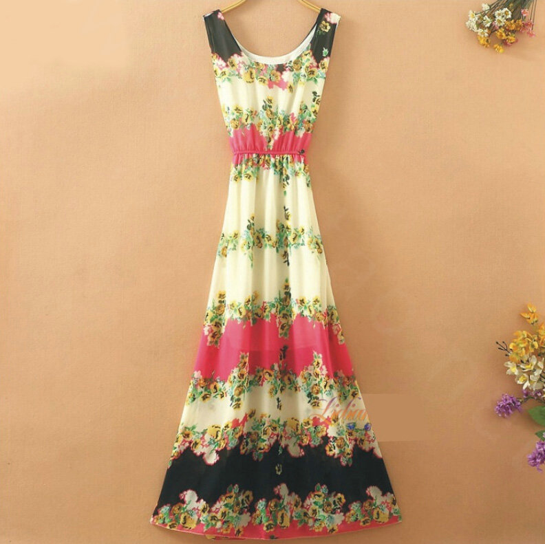 Sweet Dresses Summer Female Skirts Beach Bohemian Long Chiffon - Rose White