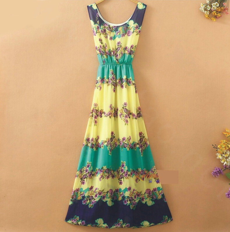 Sweet Dresses Summer Female Skirts Beach Bohemian Long Chiffon - Yellow