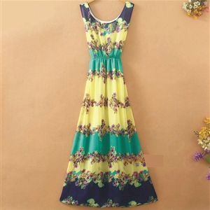 Sweet Dresses Summer Female Skirts Beach Bohemian Long Chiffon - Yellow