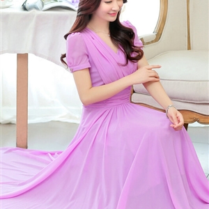 Sweet Dresses Summer Female Skirts Lantern Sleeve Long Chiffon Solid - Purple