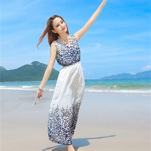 Sweet Dresses Summer Girls Affordable Flower Bohemian Coast Chiffon Long - Blue