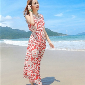 Sweet Dresses Summer Girls Affordable Flower Bohemian Coast Chiffon Long - Red