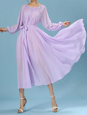 Sweet Dresses Summer Girls Bohemian Coast Lantern Long Sleeve Chiffon Long - Purple